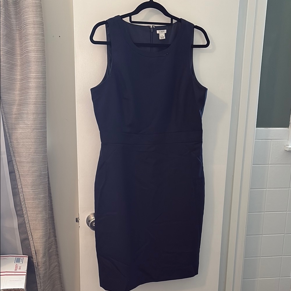 J. Crew Blue Sheath Midi Dress Scoop Neck Sleeveless